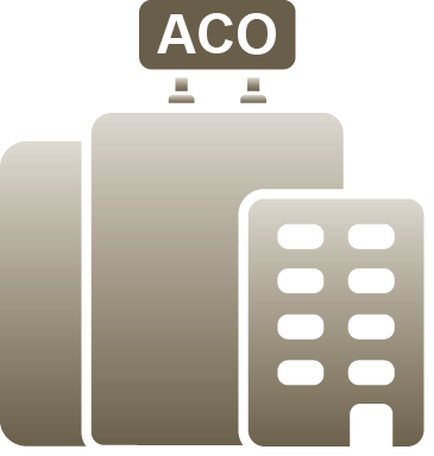 A graphic representation of the acronym "ACO" (ACO) which is a combination of the letters "A" and "O" in capital letters. The acronym is written in a simple sans-serif font and is in a light brown color. In the center of the image there are three rectangular shapes each with a different size and shape. The shapes are arranged in a triangular formation with the largest one in the center and two smaller ones on either side. The largest shape is a rectangular shape with rounded edges while the smaller one is a square shape with multiple rows of small dots. The overall design is simple and minimalist with a clean and modern look.