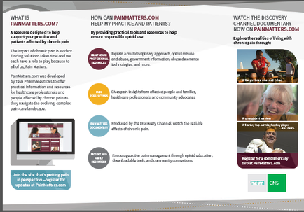 A screenshot of a website called "Painmatters.com". The website has a white background with a blue header and footer. The header has the company's logo and contact information in black text. Below the header there is a navigation bar with links to different sections of the website. The main content of the page is divided into three sections. The first section is titled "What is Painmatters?" and has a brief description of how painmatters can help practice and patients. The second section has a photo of a group of people working together on a project. The third section has an image of a man and a woman smiling and interacting with each other. The fourth section has text that reads "Watch the Discovery Channel Documentary Now on PainMatters." There are also several icons on the page including a laptop a phone and a tablet which are likely related to the website's content. The website's logo is also visible in the bottom right corner.