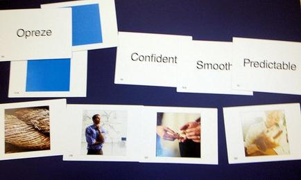A collection of six white cards with the word "Opreze" written on them in blue. The cards are arranged in a horizontal line on a dark blue background. The first card on the top left has a blue square with the text "Opreze". The second card has a white rectangle with the words "Confident" written in black text. The third card has the text "#Smooth" and "Predictable" written next to it. The fourth card has an image of a man in a blue shirt and a basket of bread. The fifth card has two images of hands holding a piece of bread and the sixth card has three images of a woman in a white dress. All the cards appear to be related to the concept of opreze which is a type of food that is made from a combination of different types of food.