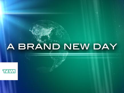 A digital graphic design with a green background and a blue light shining on the right side. In the center of the image there is a globe in the shape of the Earth with the continents and oceans clearly visible. The globe is surrounded by a white line that radiates from the center creating a sense of depth and dimension. The text "A BRAND NEW DAY" is written in white capital letters above the globe with a smaller text below it that reads "tea". The overall design is modern and minimalist conveying the message of a brand new day.