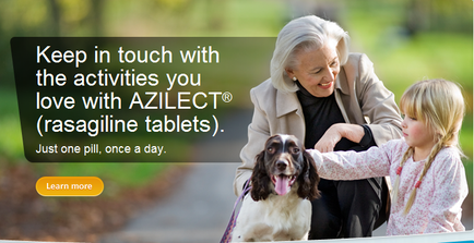 An elderly woman and a young girl petting a black and white dog on a leash. The woman is wearing a beige jacket and the girl is holding the dog's leash. They are standing in a park or garden with trees and greenery in the background. The text on the image reads "Keep in touch with the activities you love with anilest (rosaniline tablets) - Just one pill once a day. Learn more."