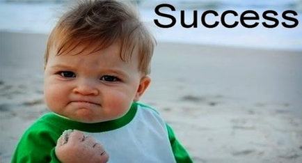A close-up of a baby's face. The baby is wearing a green bib and is standing on a sandy beach. The background is blurred but it appears to be a sunny day with the ocean visible in the distance. On the top right corner of the image there is a text that reads "Success". The baby has a serious expression on their face and is looking directly at the camera.