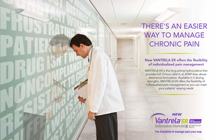 A man in a white lab coat standing in a hallway with a clipboard in his hand. He appears to be a doctor or a medical professional as he is wearing a stethoscope around his neck and is looking down at the clipboard with a serious expression on his face. The background is a green wall with white text that reads "There's an easier way to manage chronic pain". On the right side of the image there is a purple banner with the text "New cantrell ER offers the flexibility of individualized pain management" and a logo for the company. The banner also mentions that the company offers a range of services to manage pain management.