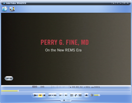 A screenshot of a video player interface. The interface has a black background with white text that reads "PERRY G. FINE MD On the New REMS Era". Below the text there is a menu bar with options such as "DVD" "DVD" and "DVD". At the bottom of the interface there are several buttons for playing the video such as a pause button a play button and a playback button. The overall design is simple and minimalist.