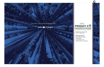 A digital art piece that appears to be a collage of a cityscape. The background is a dark blue color with a pattern of lines and shapes that create a sense of depth and dimension. The lines are arranged in a radial pattern creating a tunnel-like effect. In the center of the image there is a white text that reads "Introducing a new product called "pain changer" in a bold font. The text is centered in the image and is surrounded by a white border. On the right side there are two smaller text boxes with the words "NEW PRODUCT X" and "Product X" written in a smaller font size. The overall design is modern and minimalist with a focus on the cityscape in the background.