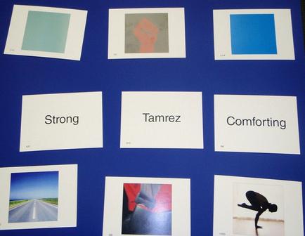 A collage of nine square photographs arranged in a grid-like pattern on a blue background. Each photograph is accompanied by a white card with the word "Strong" written in bold black letters. The first photograph on the top left is a square with a light blue color. The second photograph is a photograph of a road with a blue sky in the background. The third photograph is an abstract image of a hand holding a red object. The fourth photograph is of a person in a yoga pose. The fifth photograph is titled "Tamrez" and the sixth photograph is labeled "Comforting". The seventh photograph is from the bottom left corner of the collage. The eighth photograph is taken from the top right corner and shows a person doing a handstand. The ninth photograph is in the bottom center of the grid.