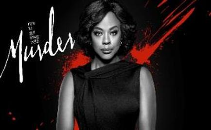 A black and white portrait of a woman who appears to be African-American standing in front of a dark background. She is wearing a sleeveless dress with a high neckline and her hair is styled in loose curls. The woman is looking directly at the camera with a serious expression on her face. The word "Murder" is written in bold white letters on the top left corner of the image with a red splatter design on the right side. The overall mood of the poster is dark and ominous.