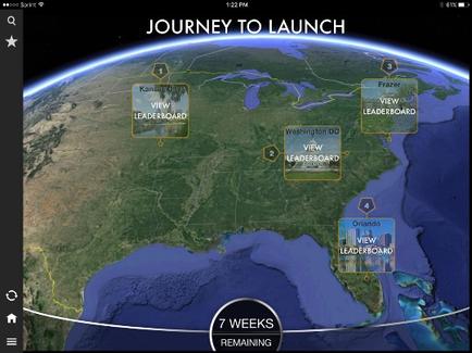 A map of the world with the title "Journey to Launch" at the top. The map shows the route of a journey from Washington DC to Orlando Florida with 7 weeks remaining. The route is marked with a dotted line indicating the start and end points of the journey. The map also shows the major cities and towns along the route as well as the major highways and highways that make up the route. The cities are labeled with their respective names such as "Washington DC" and "Florida." The map also includes a legend that explains the different colors and symbols used to represent each city. At the bottom of the image there is a text that reads "7 Weeks Remaining" which suggests that the image is related to the 7-week journey to launch.