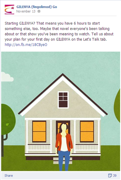 An illustration of a small house with a woman standing in front of it. The house is white with a brown roof and has a porch with a railing. The woman is wearing a red jacket and blue jeans and is standing on the porch with her hands in her pockets. She is looking at the house with an expression on her face. The background is a light blue sky with white clouds and there are trees on either side of the house. The text on the image reads "Starting glenda? That means you have 6 hours to start something else too. Maybe that novel everyone's been talking about or that show you've been meaning to watch. Tell us about your plan for your first day on glenda on the Let's Talk tab."