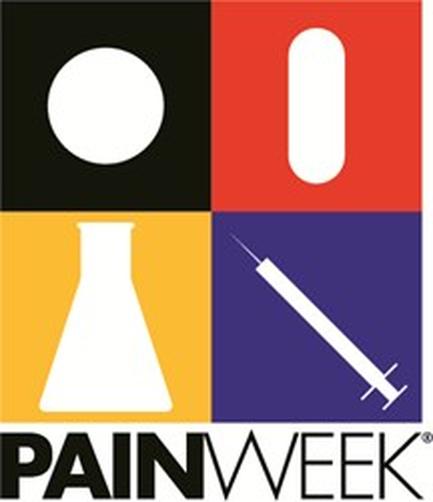 A logo for PainWeek a company that provides pain relief services. The logo is divided into four squares each with a different color background. The first square is black the second is red the third is orange the fourth is yellow and the fifth is purple. In the center of each square there is a white circle which is the focal point of the logo. The circle is slightly larger than the other four squares. On the left side of the circle there are two smaller squares one in black and the other in red. The middle square has a white exclamation mark while the bottom square has an illustration of a syringe. The word "PainWeek" is written in black letters at the bottom of the square.