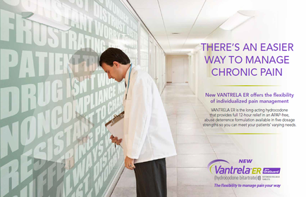 A man in a white lab coat standing in a hallway with a clipboard in his hand. He appears to be a doctor or a medical professional as he is wearing a stethoscope around his neck and is looking down at the clipboard with a serious expression on his face. The background is a green wall with white text that reads "There's an easier way to manage chronic pain". On the right side of the image there is a purple banner with the text "New cantrell ER offers the flexibility of individualized pain management" and a logo for the company. The banner also mentions that the company offers a range of services to manage pain management.