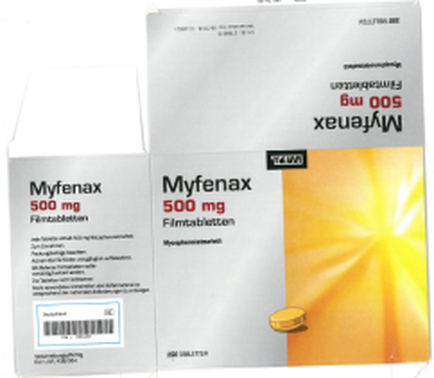 Two white boxes of mycenae 500 mg tablets. The boxes are rectangular in shape and have a label on the front with the brand name "mycenae" written in bold black letters. The label also has an image of a yellow sunburst on the right side. On the left side of the box there is a arcade and the product name "500 mg" in smaller black letters indicating that the tablets are 500 mg in weight. The box on the left is slightly larger than the one on the top and it appears to be sealed. The background of the image is white.