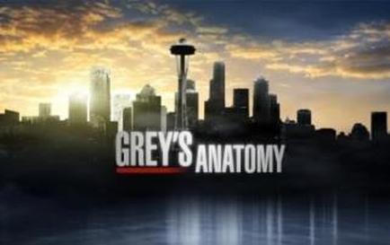 A promotional poster for the TV show Grey's Anatomy. It features a city skyline at sunset with the sun setting in the background. The sky is a mix of orange yellow and blue hues with a few wispy clouds scattered across the horizon. The buildings in the skyline are tall and modern with some taller than others. In the center of the image there is a tall cylindrical structure with a pointed top which appears to be the Space Needle. The word "Grey's anatomic" is written in white text in a bold sans-serif font. The overall color scheme of the poster is dark and moody with shades of blue orange and yellow.