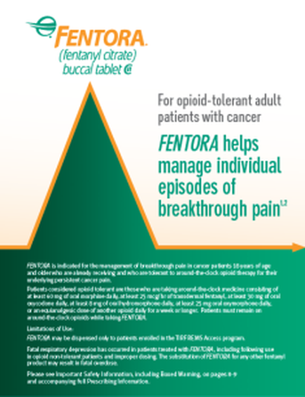 An idiographic that explains the benefits of mentor (mentor) for opioid-tolerant adult patients with cancer. It has a green triangle with an orange triangle on the left side and a white background. The triangle is divided into three sections. The top section of the idiographic has the mentor logo and the text "For opioid-Tolerant Adult Patients with Cancer" in orange. Below the logo there is a text that reads "mentor helps manage individual episodes of breakthrough pain" in black font. The text below the triangle explains that the idiographic is related to the management of breakthrough pain and provides information on how to manage it. On the right side of the image there are three bullet points that explain the benefits and how mentors can help manage the symptoms of the disease. The first bullet point explains that fedora is a medication used to treat opioid-related pain while the second bullet point provides information about the treatment options available. The third bullet point mentions that the medication can be used to help manage multiple episodes of pain such as inflammation pain and inflammation. The idiographic also mentions that it is available for use in the treatment of multiple sclerosis.