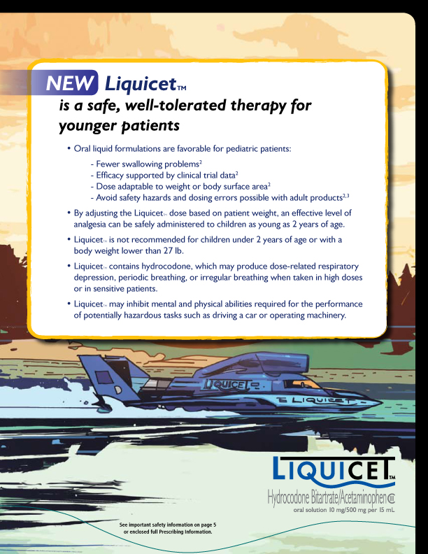 An advertisement for a new liquid-based therapy for younger patients. It features a blue boat floating on water with green trees in the background and the text provides information about the benefits of this therapy for children under 12 years old. The advertisement also mentions that it is from Liquicet Hydrate Balance Water.