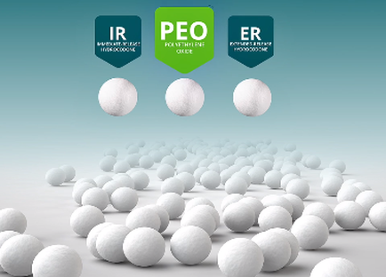 A large group of white spheres scattered on a light blue background. The spheres are of different sizes and shapes and they are all the same size and shape. In the center of the image there is a green banner with the text "IR" "PEO" and "ER" written on it. Above the banner there are three white spheres each with a different color - green blue and white. The background is a gradient of light blue and light green creating a gradient effect. The overall design is modern and minimalist.
