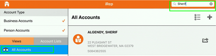 A screenshot of the "All Accounts" section of a mobile application. The section is divided into two sections. On the left side there is a list of all accounts including business accounts person accounts views and account lists. On the right side of the image there are two fields - "All Account" and "already Sheriff". The first field is for the user to enter their name address phone number and email address. The second field has a dropdown menu with options such as "Account Type" "Business Accounts" and "Views". At the top right corner of the screen there has a search bar with the word "Sheriff" highlighted indicating that the user is searching for a specific account. The search bar is located at the top of the page.