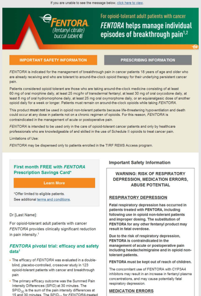 An idiographic that explains the importance of mentor for opioid-tolerant adult patients with cancer. The idiographic is divided into three sections. The first section is titled "Important Safety Information" and has a red arrow pointing to the left side of the page. Below the arrow there is a description of the safety information which states that the first month free with FENTOTA prescription savings card is available for free. The second section has a list of safety information such as "Warning: Risk of Respiratory Depression Abuse Potential and Respiration Depression." The third section has an image of a person's face with a concerned expression indicating that the person is aware of the potential risks associated with the medication. The text on the idiographic explains that the medication can help manage individual episodes of breakthrough pain.