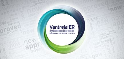 A graphic design with a white background and a blue and green circular logo in the center. The logo is for cantrell ER (Hydrochloroquine biotraceuticals) and it is an extended-release tablet. The text on the logo reads "Vantrelaa ER" in bold black font. The word "extended-release" is written in a smaller sans-serif font below the logo. The overall design is modern and minimalist.