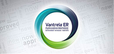 A logo for cantrell ER (hydrocodone nitrate) extended-release tablets. The logo is in the center of the image and is a circular shape with a blue and green color scheme. The blue color is on the top left corner and the green color is in a darker shade on the bottom right corner. The background is white with the word "approved" written in a textured pattern. The text is in black and is centered in the middle of the circle. The overall design is modern and minimalist.