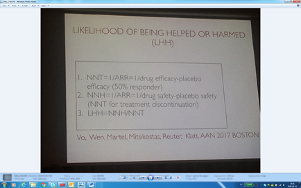 This is a table explaining how 3 different scores that are relevant to neurological research are calculated. It includes the formulas for Number Needed to Treat (NNT) Number Needed to Harm (NNH) and Likelihood of being Helped or Harmed (LHH). It was originally a single slide in a presentation by Vo Wen Martel Mitsikostas Reuter and Klatt which was delivered at the 69th Annual Meeting of the American Academy of Neurology that was held from April 22-28 2017 in Boston Massachusetts.