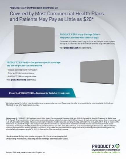 An advertisement for Product X a company that covers most commercial health plans and patients. The advertisement is titled "Covered by Most Commercial Health Plans and Patients May Pay as Little as $20". The background of the image is white and the text is in black and blue. On the left side of the advertisement there are two gray rectangular boxes one labeled "Product X" and the other labeled "Perform Product X". On the right side there is a blue banner with the company's logo and contact information. The banner also mentions that the product is designed for relief of chronic pain. At the bottom of the ad there has a brief description of the product which states that it is a product that can be used to provide relief from chronic pain and provides information on how to prevent it.