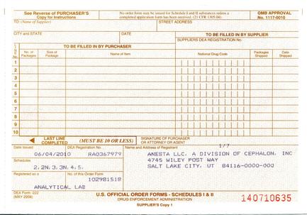 A form for a purchase order form. It is titled "See Reverse of Purchaser's Copy for Instructions" and has a yellow border. The form is divided into two columns with the left column containing the date and the right column containing a list of items to be filled in by supplier. The first column is for the city and state of the purchase order and the second column is to the supplier's name and address. The items are listed in a table format with columns for the last line the last date and any other relevant information. The table also includes a note that reads "Last Line Completed" and "Must be 10 or less". At the bottom of the form there is a section for the U.S. Official Order Form - Schedules I & II - 140710635 - Supplier's Copy 1. The text is written in black ink on a white background.