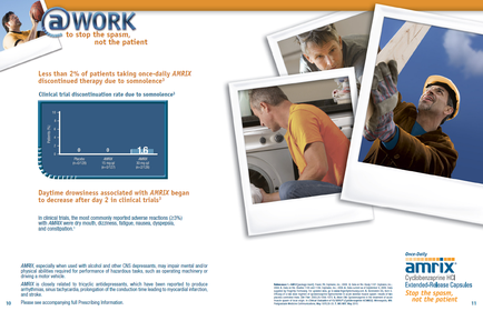 An advertisement for Amrix a company that provides information about the company's services. The advertisement is divided into three sections. The first section on the left side of the image has a blue background with white text that reads "AMRIX" and a graph that shows the percentage of patients who have been diagnosed with AMRIX. The graph shows that less than 2% of the patients taking one-day AMRIx discontinuation due to the ovid-19 pandemic. The second section has a photo of a man wearing a hard hat and overalls working on a washing machine. The third section has three photos of the same man one of whom is holding a piece of wood and the other two are looking up at the sky. At the bottom of the advertisement there is a logo for AmriX and the company name "Amrix" in white text. The text on the advertisement states that the company is dedicated to reducing the number of patients affected by the pandemic and that it has been able to decrease after 2 days in clinical trials.