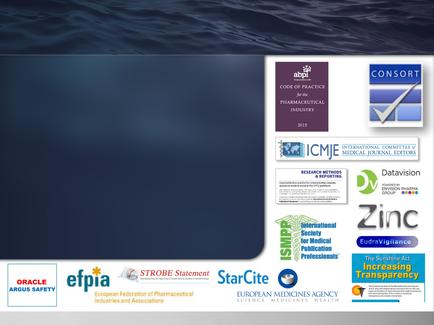 A collage of various logos and text on a dark blue background. The logos are arranged in a grid-like pattern with each logo representing a different company or organization. On the left side of the image there is a large blue rectangle with a wave-like design on the top left corner. On the right side there are several smaller logos of different companies including Oracle EFPIA STROBE Statement scarcity European Medicines Agency and Zinc. These logos represent the companies that are participating in the conference. At the top right corner of the collage there appears to be a logo for a company called "Consort" which is a blue and white logo with a checkmate in the center. Below the logo it reads "Code of Practice for the Pharmaceutical Industry". There are also several other logos on the bottom left corner including "Oracle" "EFPIA" "Strobe Statement" and "scarcity". These logos are likely related to the conference or conference as indicated by the text. The overall design is modern and professional with a clean and clean look.