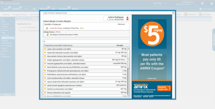 A screenshot of a medical billing software interface. The interface has a blue background with a white header and footer. On the left side of the interface there is a table with three columns and three rows. The first column is titled "Add Patient Medication" and has a list of patient information such as the patient's name address and contact information. The second column has a table that shows the number of patients who have received the medication. The third column has the text "Most patients pay only $5 per Rx with the mix Coupon" and an orange banner with the number 5 on it. The banner also has an image of a pill bottle with the mix logo on it indicating that the software is available for purchase. At the bottom right corner there are two buttons - "Download" and "Coupon".