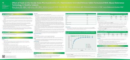 A presentation slide titled "Effect of Food on the Steady-State Pharmacists of a Hydrochloroquine Extended-Release Tablet Formulated with Abuse-Determine Technology in Healthy Subjects". The slide is divided into three sections. The first section is titled "Introduction" and has a list of topics related to the topic. The topics include "Objective" "Methods" and "Results and Discussion". The second section has a graph that shows the relationship between the two topics. The graph has a blue line that fluctuates over time indicating a decrease in the number of people who have been diagnosed with abuse-determine technology. The third section has an overview of the topic with a table that shows that the topic has been discussed and discussed. The slide also has a arcade at the bottom right corner.