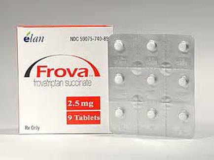 A pack of 9 tablets from the brand Frova. The pack is white with red and blue text that reads "Frova 2.5 mg 9 Tablets". The pack contains 9 tablets. The packaging is rectangular in shape and has a clear plastic window on the right side. On the left side of the packaging there is a red and white label with the brand name "plan" and the product name "NDC 59975-746-89". The label also mentions that the tablets are 25 mg and 9 tablets in size. The background is plain white.