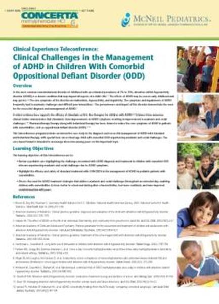 A page from a presentation titled "Clinical Experience Teleconference: Clinical Challenges in the Management of add in Children With morbid Oppositional Defiant Disorder (ODD)". The page is divided into three sections. The first section is titled "Overview" and has a title at the top that reads "Learning Objectives". Below the title there is a brief description of the presentation. The second section has a list of references and a photo of a group of children in a classroom. The third section has an image of a young girl smiling and looking at the camera. The background of the page is white. At the bottom right corner there are three smaller images of children of different ages and ethnicity's. The children are smiling and appear to be engaged in a discussion. The image is likely related to the presentation and the presentation on the topic.