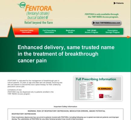 A screenshot of the homepage of a website called mentor. The website has a green and white color scheme with the company's logo at the top. Below the logo there is a banner that reads "Enhanced delivery same trusted name in the treatment of breakthrough cancer pain". At the bottom of the page there are two buttons - "Full Prescribing Information" and "Download". The "Download" button is highlighted indicating that the website is available through the tire REMS Access Program. On the top left corner of the image the website's logo is in orange and green colors. On the top right corner it says "Patients" in white text. Below that it states that the page is for a full prescribing information page. The page also mentions that the treatment is for the management of breakthrough pain in cancer patients and that it is available for download. - There is also a warning label on the bottom right corner that says "Warning: Risk of Respiratory Depression Medication Errors Abuse Potential".