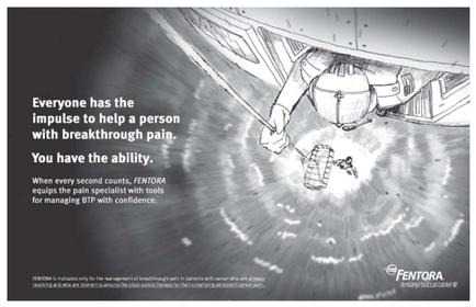 A black and white illustration of a person in a space station. The person is holding a parachute and appears to be in the process of parachuting. The background is dark and there is a large explosion in the center of the image. The text on the image reads "Everyone has the impulse to help a person with breakthrough pain. You have the ability. When every second counts mentor equips the pain specialist with tools for managing BTP with confidence." The text is written in white and is in a bold font.