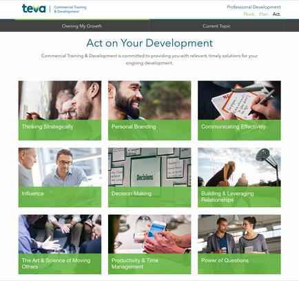 A screenshot of the homepage of a website called "Act on Your Development". The website has a green and white color scheme and the title is written in bold black font at the top. Below the title there is a section titled "Commercial Training & Development is committed to providing you with relevant timely solutions for your ongoing development". There are six images in the image each representing a different aspect of the website's content. The first image on the top left shows a group of people working together the second image shows a man with a beard and glasses the third image shows two men working together on a project and the fourth image shows three men working on a laptop. The fifth image in the middle shows a person with a laptop and a tablet the sixth image shows people working on laptops the seventh image shows individuals working together in a meeting the eighth image shows decision making the ninth image shows building and leveraging relationships the tenth image shows power of questions the eleventh image shows productivity and time management the twelfth image shows the company's logo and a brief description of its services.