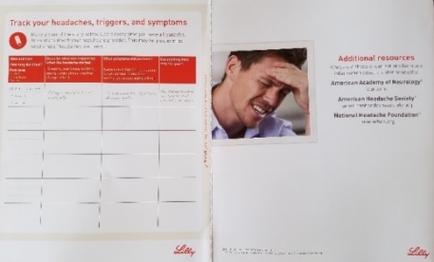 A photograph of a man with his head in his hands indicating that he has a headache. The photograph is on the right side of the image and is accompanied by text that reads "Track your headaches triggers and symptoms". On the left side there is a table with columns for the user's name date of birth and other relevant information. The table appears to be a list of resources for the American Academy of Neurology American Headache Society and National Headache Foundation. The background is white and the text is in black.
