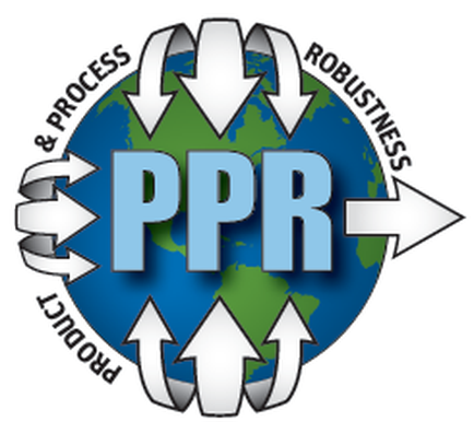 A circular logo with a blue and green globe in the center. Around the globe there are four arrows pointing in different directions each pointing towards the word "PRPR". The arrows are white and the word is written in a bold sans-serif font. The background of the logo is a light blue color. The overall design is simple and modern.