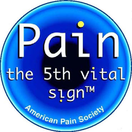 A circular logo for the American Pain Society. The logo is blue in color and has a white background. In the center of the logo there is a yellow circle with the word "Palm" written in white. Below the word it reads "the 5th vital sign™". The logo also has a small yellow dot in the top right corner.