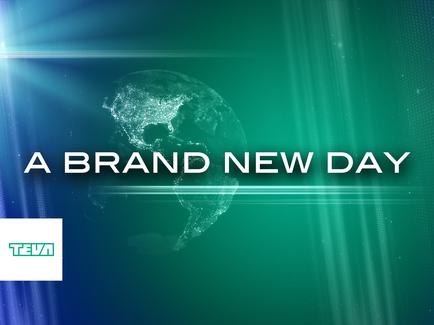 A digital graphic design with a green background and a blue light shining on the right side. In the center of the image there is a globe in the shape of the Earth with the continents and oceans clearly visible. The globe is surrounded by a white line that radiates from the center creating a sense of depth and dimension. The text "A BRAND NEW DAY" is written in white capital letters above the globe with a smaller text below it that reads "tea". The overall design is modern and minimalist conveying the message of a brand new day.