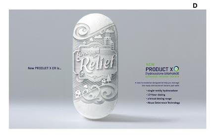 A 3D rendering of an oval-shaped object with a white background. The object appears to be made of a smooth glossy material and has a textured surface. The text on the object reads "Designed Relief" in a bold cursive font. Below the text there is a smaller text that reads "New PRODUCT X ER is..." in a smaller font. On the right side of the image there are two smaller text boxes with the words "NEW PRODUCT X" and "Product X" written in a modern sans-serif font. The first box has a blue and green color scheme while the second box has an image of a cityscape with buildings and trees. The third box has text in a dark blue color. The overall design of the object is simple and minimalist with a focus on the text and the design.