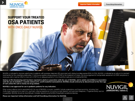 A man sitting at a desk in front of a computer monitor with his head in his hands. He appears to be deep in thought with a concerned expression on his face. The man is wearing a blue shirt and tie and there is a cup of coffee on the desk next to him. The background is blurred but it seems like he is in an office or a medical office. The image is accompanied by text that reads "Support your treated OSA patients with once-daily vigil".