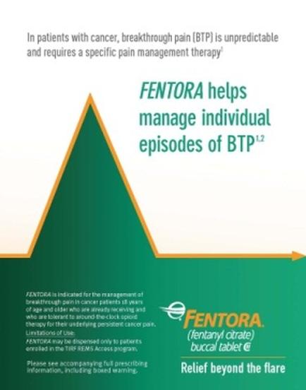 An idiographic that explains that mentor helps manage individual episodes of BTP (BTP) in patients with cancer breakthrough pain (BTTP) is unpredictable and requires a specific pain management therapy. The idiographic has a green background with a yellow triangle in the center. The triangle is divided into three sections. On the left side of the triangle there is a text that reads "mentor is Indicated for the management of the management and management of patients with chronic pain. It is important to be aware of the risks associated with BTP and to ensure that the treatment is suitable for all patients. Please see accompanying full-prescription information including boxed warning. Relief beyond the flare." At the bottom right corner of the idiographic there are two logos one for mentor and the other for BTP. The text is written in white and is in a modern sans-serif font.