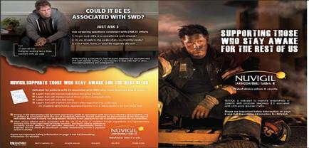 A brochure or flyer for vigil a company that provides support for those who stay awake for the rest of us. The brochure is divided into two sections. On the left side of the brochure there is a photo of a man sitting on a couch with a serious expression on his face. He is wearing a black jacket and appears to be deep in thought. The text on the right side reads "Could it be associated with SWD? Just ask. Support those who Stay Awake for the Rest of Us." The brochure also has a brief description of the company's mission and contact information. The company's logo is also visible on the bottom right corner. In the center of the page there are two images side by side. The first image on the left shows the man sitting in a chair with his hands clasped together and looking off to the side while the second image shows him sitting on the floor with his head in his hands. The background of both images is a dark orange color and the text is in white.