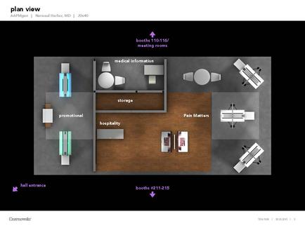 A floor plan of a medical office space. It shows the layout of the rooms including the reception area medical information room storage room and pain matters room. The room is divided into two sections with the reception desk on the left side and the storage room on the right side. The reception desk is located in the center of the room with a large window above it that allows natural light to enter the space. There is a desk with a computer monitor and a chair next to it and a desk lamp on the desk. The medical information desk is on the top left corner of the image and there is a medical cabinet on the bottom right corner. There is also a hallway on the lower left corner which leads to the entrance of the office. The hallway has a door that leads to a hallway with a sign that reads "hall entrance". At the bottom of the floor plan there are two arrows pointing towards the reception desks indicating the direction of the space's location. The arrows are labeled with the names of the different rooms and their locations.