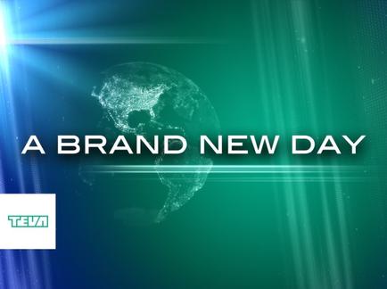A digital graphic with a green background and a blue light shining on the right side. In the center of the image there is a globe in the shape of the Earth with the continents and oceans clearly visible. The globe is surrounded by a white line that radiates from the center creating a sense of depth and dimension. The text "A BRAND NEW DAY" is written in white capital letters above the globe with a smaller text below it that reads "tea" in smaller white letters. The overall design is modern and minimalist.