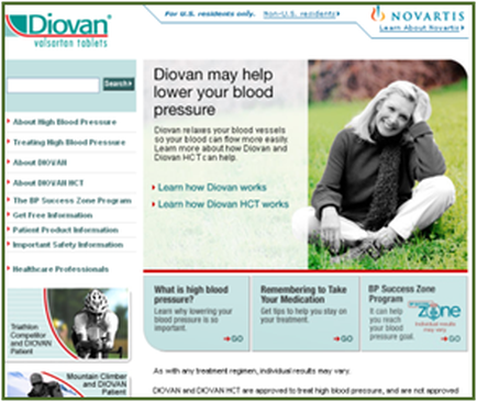 A screenshot of the homepage of the Novartis website. The page is titled "divan Volserin Tablets" and has a blue and white color scheme. The top of the page has a navigation bar with links to different sections of the website. On the left side there is a search bar and a list of information about the website's services. Below the search bar there are three sections. The first section is about high blood pressure the second section explains how divan may help lower your blood pressure and the third section explains the benefits of DIVAN HCT. The fourth section has an image of a woman sitting on the grass with a smile on her face. The woman is wearing a black jacket and white pants and appears to be in a park or garden. The background is blurred but it seems to be a sunny day with trees and greenery. The text on the page reads "Learn how vivian HCT works" and "What is high blood pressures? Remembering to take your medication. Bp Success Zone Program." At the bottom of the image there has a link to the website for more information on how to use the website and how it can help reduce blood pressure.