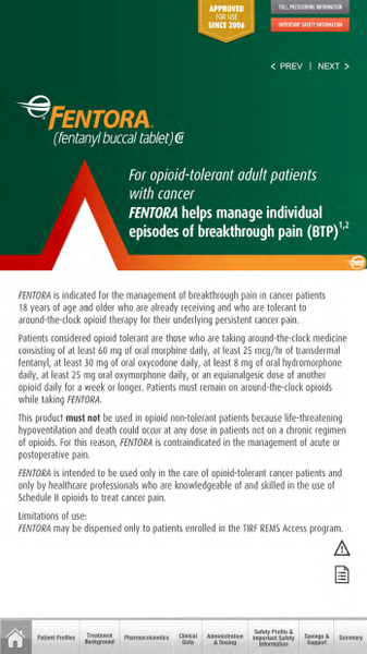 A screenshot of a webpage from the mentor (mentor) website. The webpage is titled "For opioid-tolerant adult patients with cancer" and has a green background with white text. The title of the webpage is written in bold letters at the top followed by the company's logo and a brief description of the product. Below the description there is an image of a red arrow pointing upwards indicating that the product is available for purchase. At the bottom of the page there are several buttons and information about the product including the product name description and a link to the website's website. On the right side of the image there appears to be a warning message that reads "mentor is indicated for the management of breakthrough pain (BTP) 1.2 episodes of breakthrough through pain in cancer patients. Patients considered opioid tolerance are those who are taking around-the-clock medicine. This product must not be used in opioid tolerance patients because life-threatening opioid. For example the product may be used only in the care of opioid-Tolerant cancer patients and that it is not recommended for use only to patients enrolled in the tire REMS Access program.