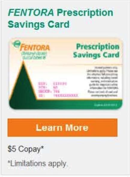 An advertisement for a mentor Prescription Savings Card. The card is rectangular in shape and has a green and white color scheme. The top of the card has the mentor logo and the words "Prescription Savings Cards" written in bold black font. Below the logo there is an image of a prescription savings card with a green triangle on the left side. On the right side there are two lines of text that read "Learn More" and "$5 Copy* Limitations apply". The card also has an orange banner at the bottom that says "Learn more".
