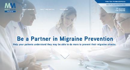 A group of medical professionals gathered around a table in a meeting room. They are all wearing white coats and appear to be engaged in a discussion. On the table there is a stethoscope and a clipboard. The background is blurred but it appears to be a medical office or clinic. The image also has text that reads "Be a Partner in Migraine Prevention" and "Help your patients understand they may be able to do more to prevent their migraine attacks."